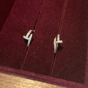 Sterling Silver Pave CZ Nail Hoops Huggies